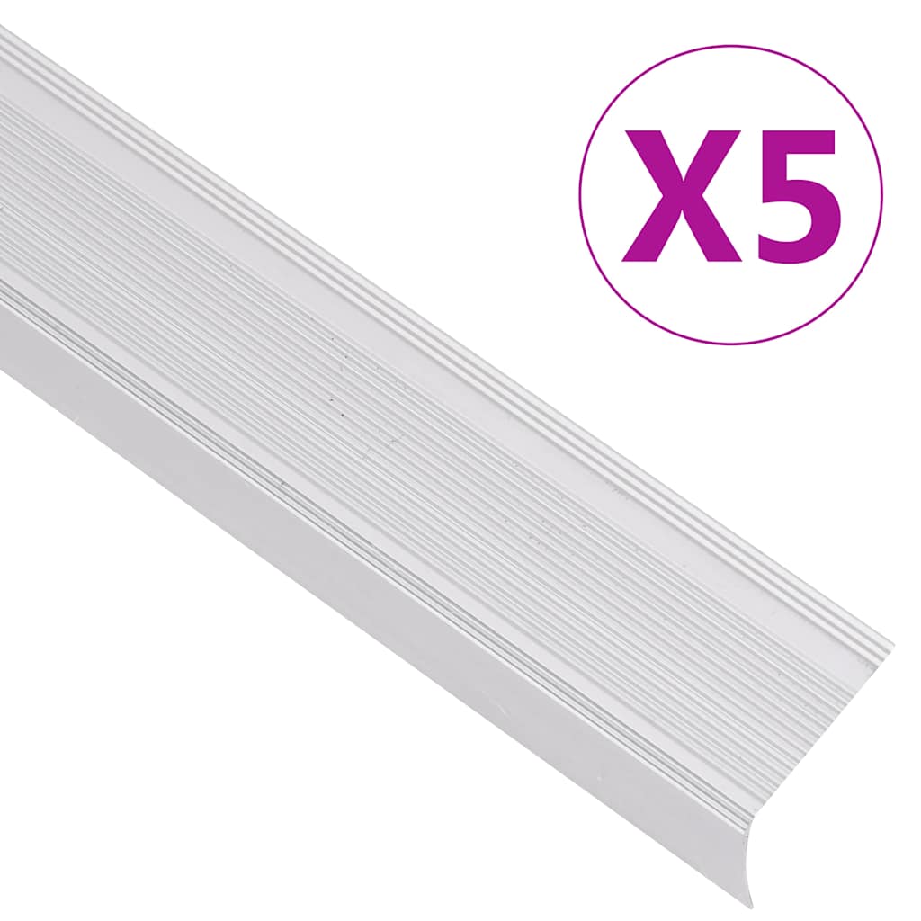 Vetonek Perfiles de peldaños forma de L 5 uds aluminio plata 90 cm