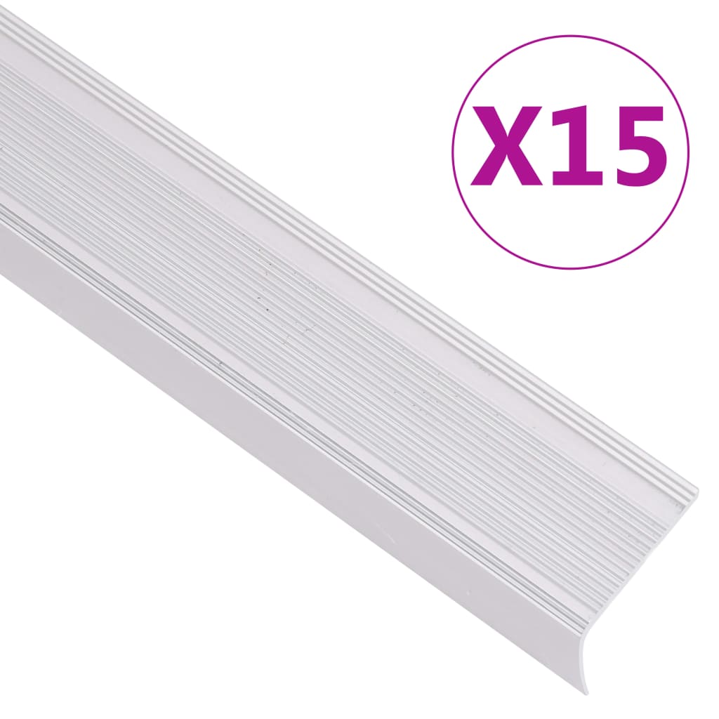 Vetonek Perfiles de peldaños forma de L 15 uds aluminio plata 134 cm