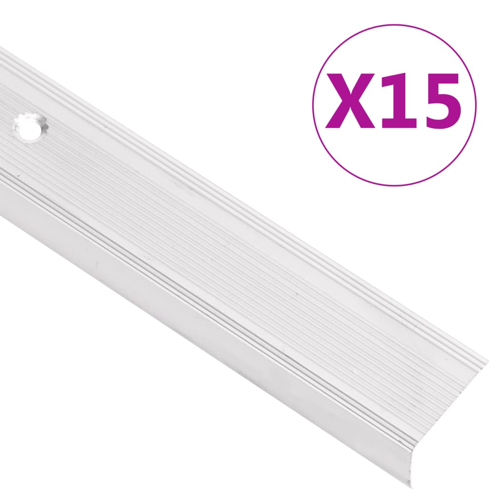 Vetonek Perfiles de peldaños forma de L 15 uds aluminio plata 134 cm