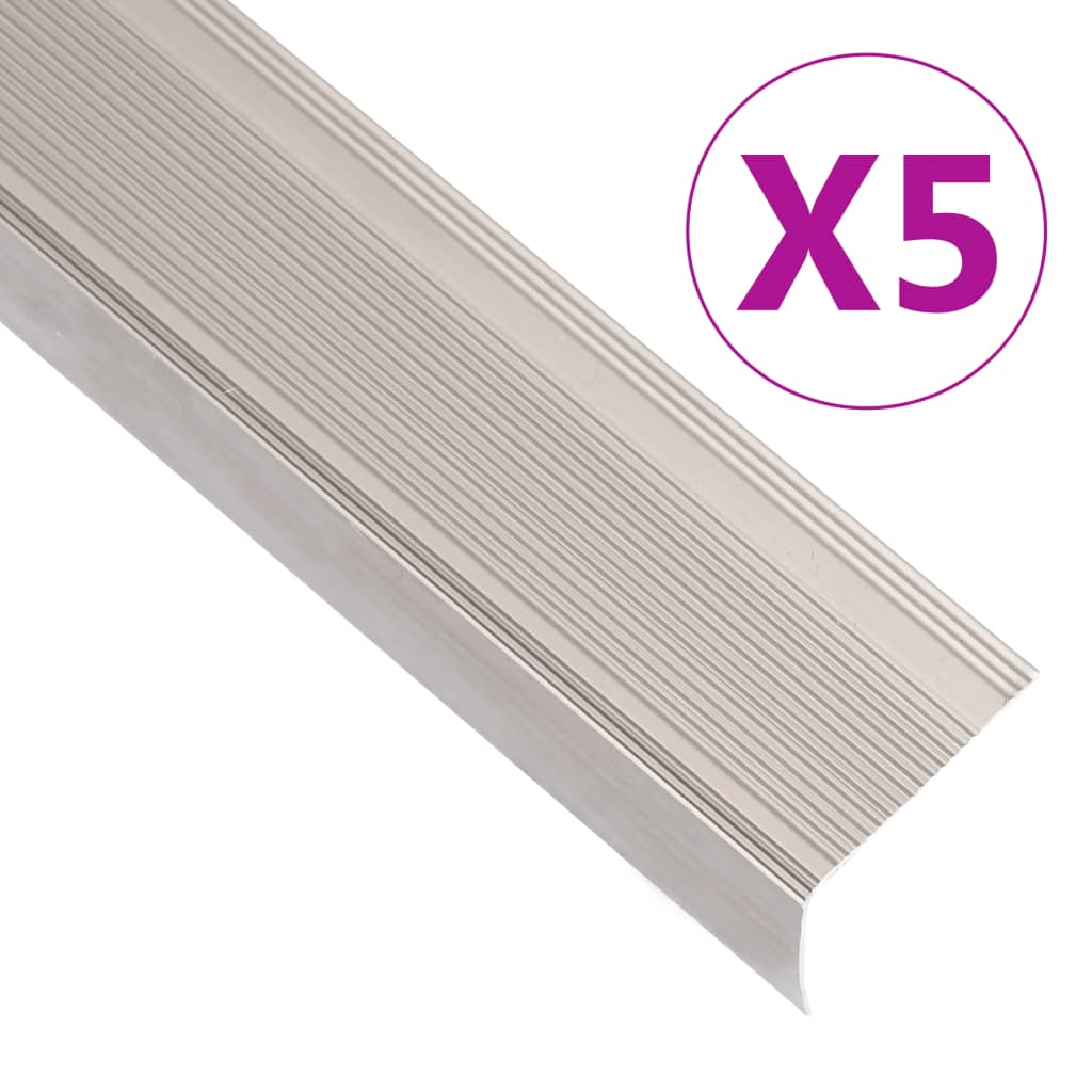 Vetonek Perfiles de peldaños forma de L 5 uds aluminio champán 134 cm