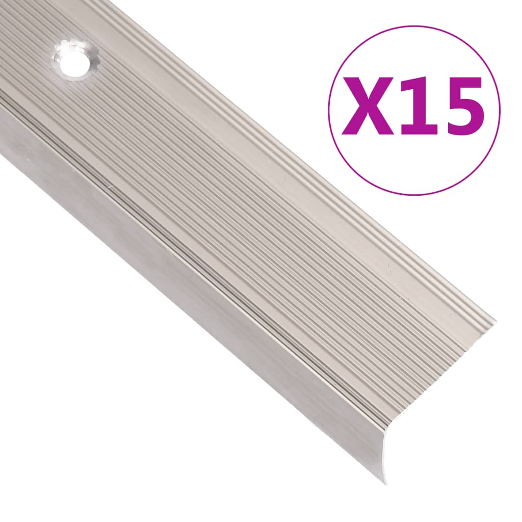 Vetonek Perfiles de peldaños forma de L 15 uds aluminio champán 134 cm