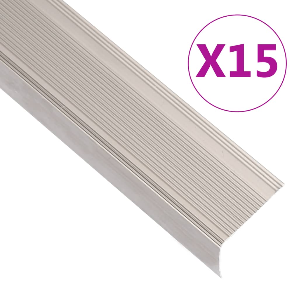 Vetonek Perfiles de peldaños forma de L 15 uds aluminio champán 134 cm