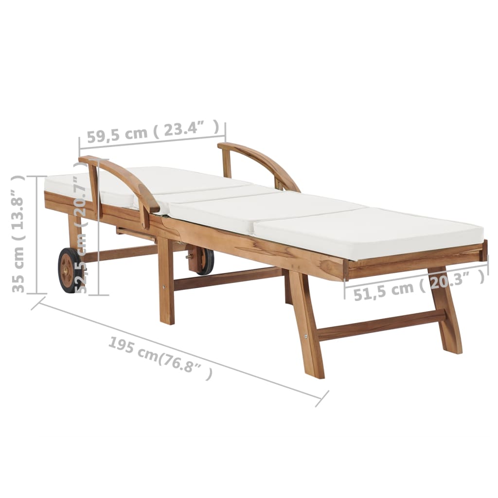 Tumbonas con cojín 2 uds madera maciza de teca crema vidaXL