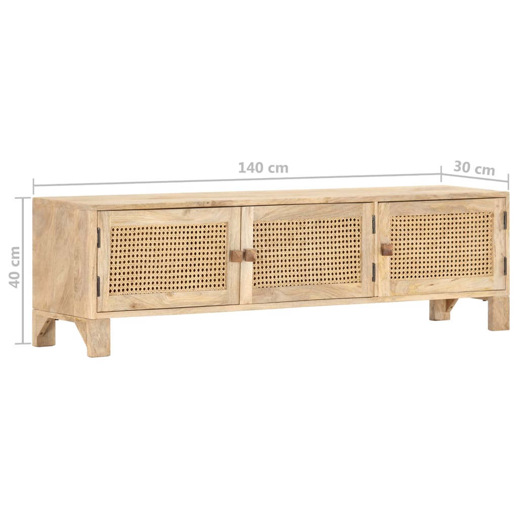 Mueble de TV madera mango maciza y caña natural 140x30x40 cm vidaXL