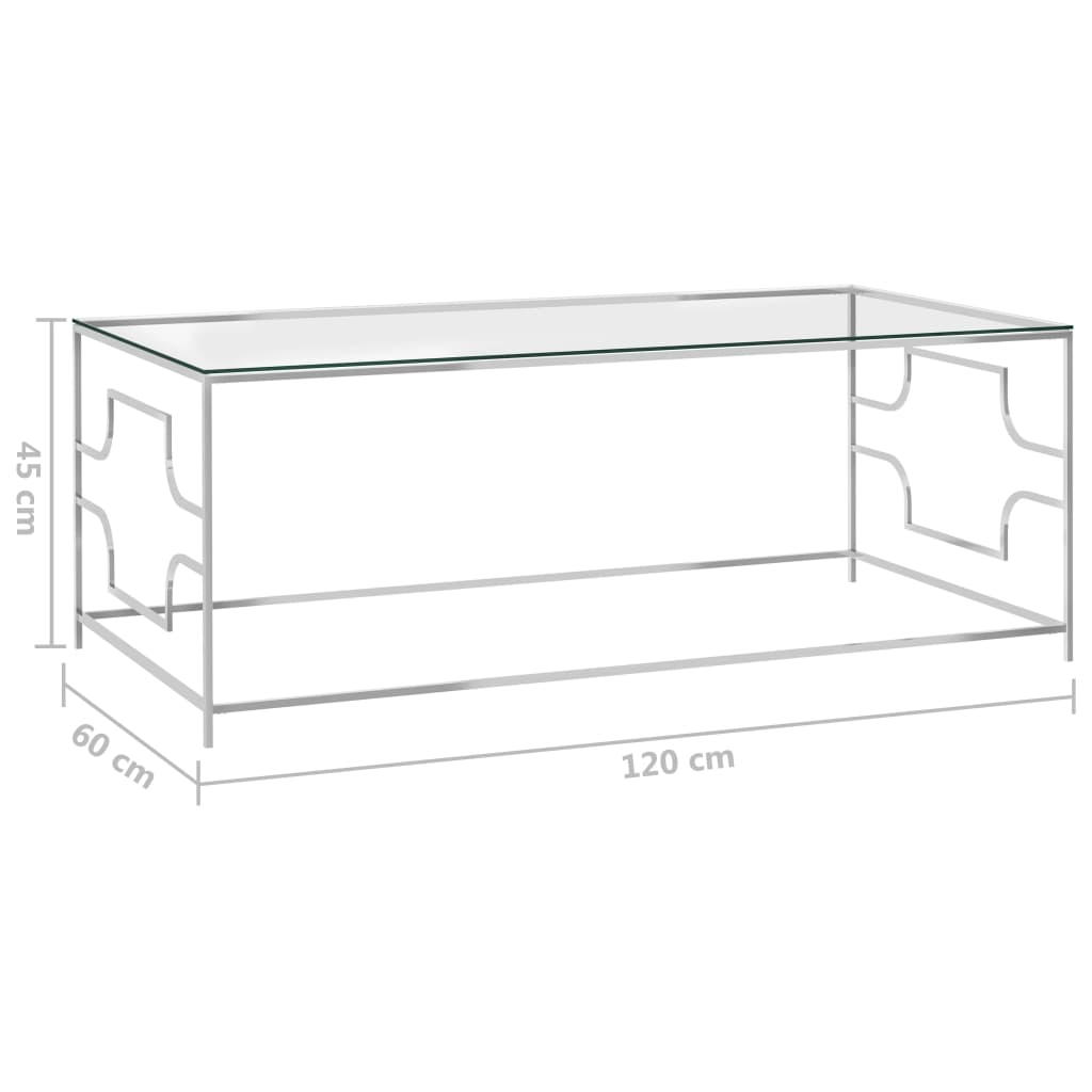 Mesa de centro acero inoxidable y vidrio plateada 120x60x45 cm vidaXL