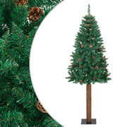 Árbol de navidad delgado madera auténtica y piñas pvc 210 cm v1584 Vetonek