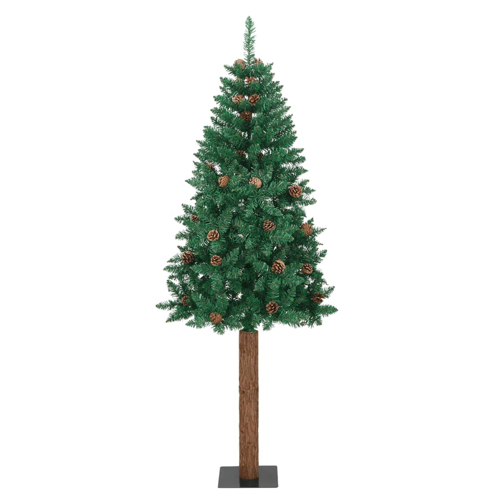 Árbol de navidad delgado madera auténtica y piñas pvc 210 cm v1584 Vetonek