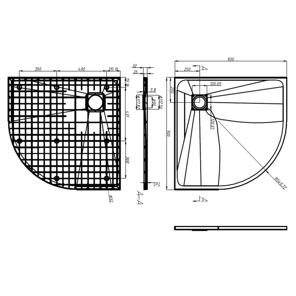 Plato de ducha SMC blanco 90x90 cm vidaXL