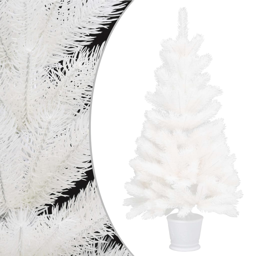 Árbol artificial de Navidad con hojas realistas blanco 90 cm