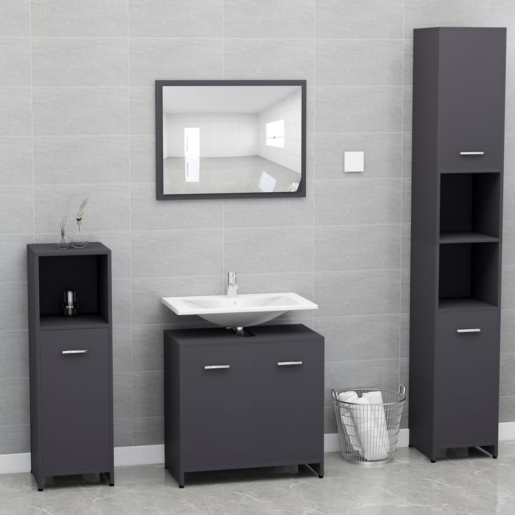 Vetonek Set de muebles de baño madera contrachapada gris