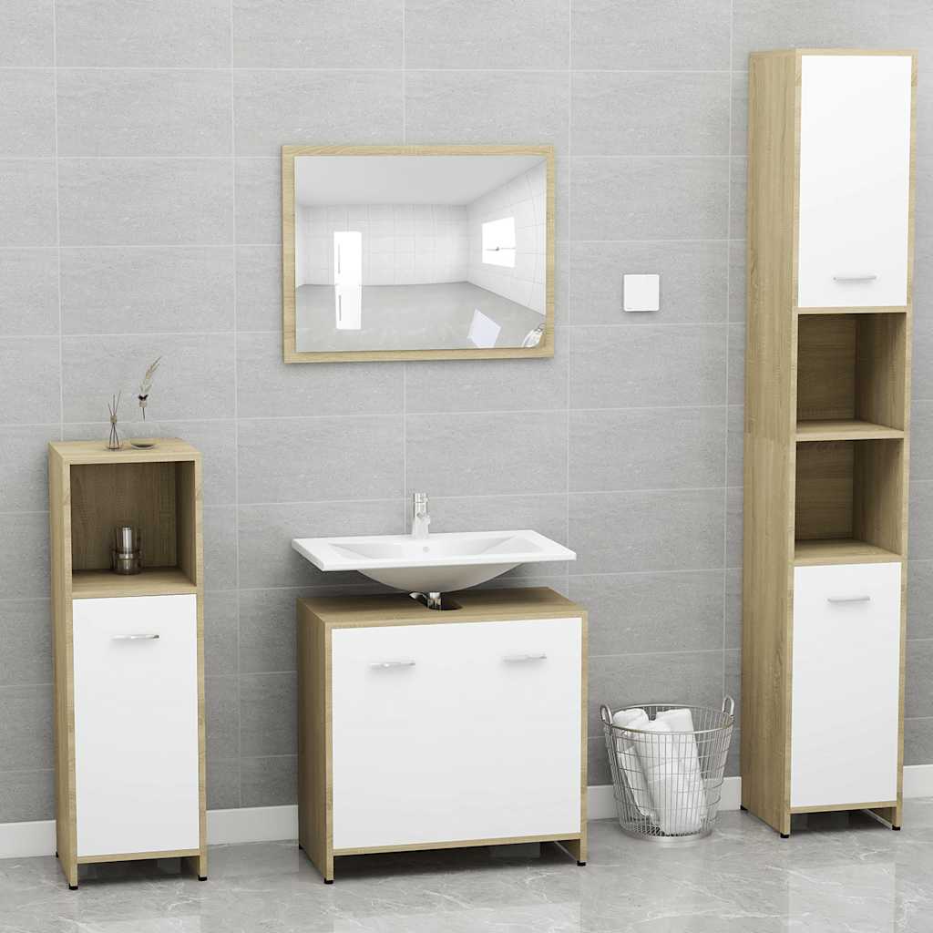 Conjunto de muebles de baño madera contrachapada blanco y roble v5582 Vetonek