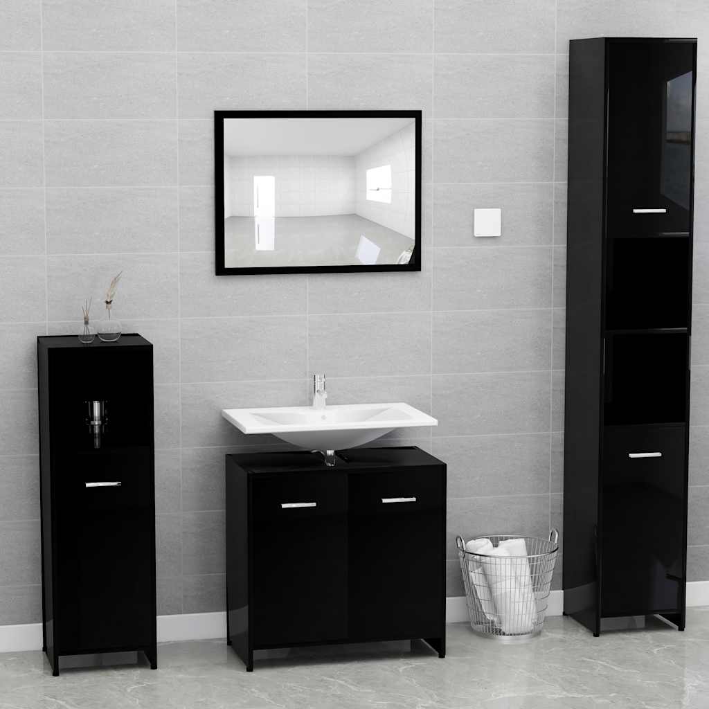 Conjunto de muebles baño madera contrachapado negro brillante v5605 Vetonek