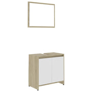Vetonek Conjunto de muebles de baño madera contrachapada blanco y roble