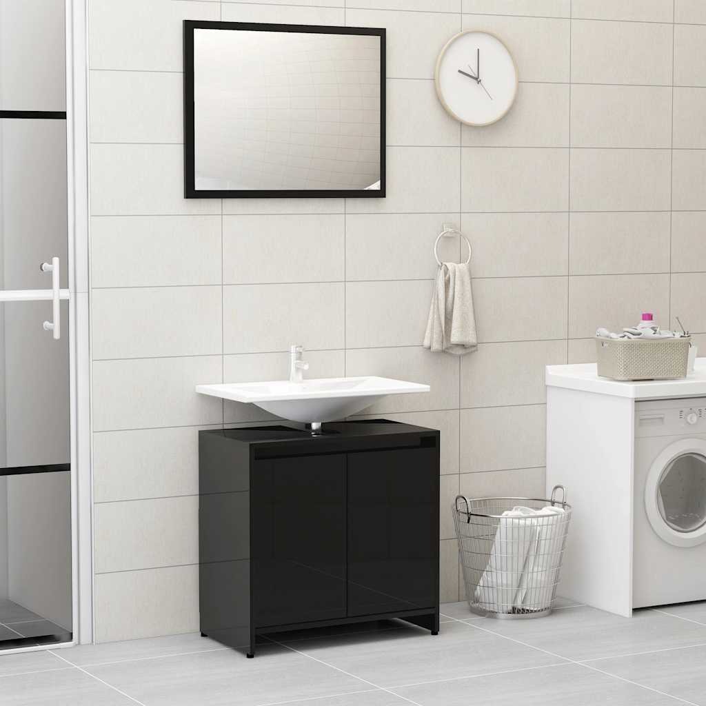 Conjunto de muebles de baño aglomerado negro brillante v6053 Vetonek