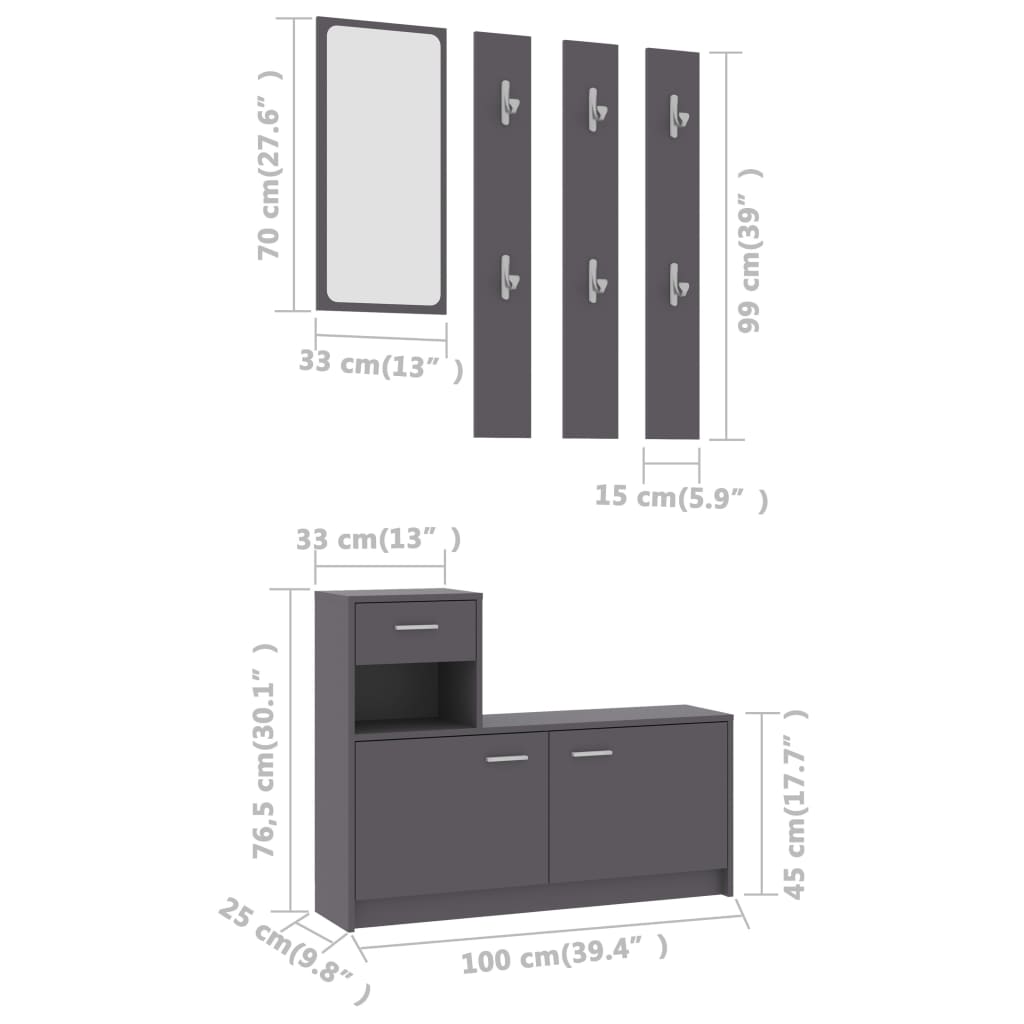 Mueble de entrada madera gris 100x25x76,5 cm vidaXL