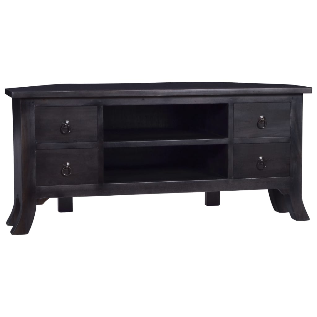 Vetonek Mueble para TV madera maciza de caoba negro café 100x40x45 cm