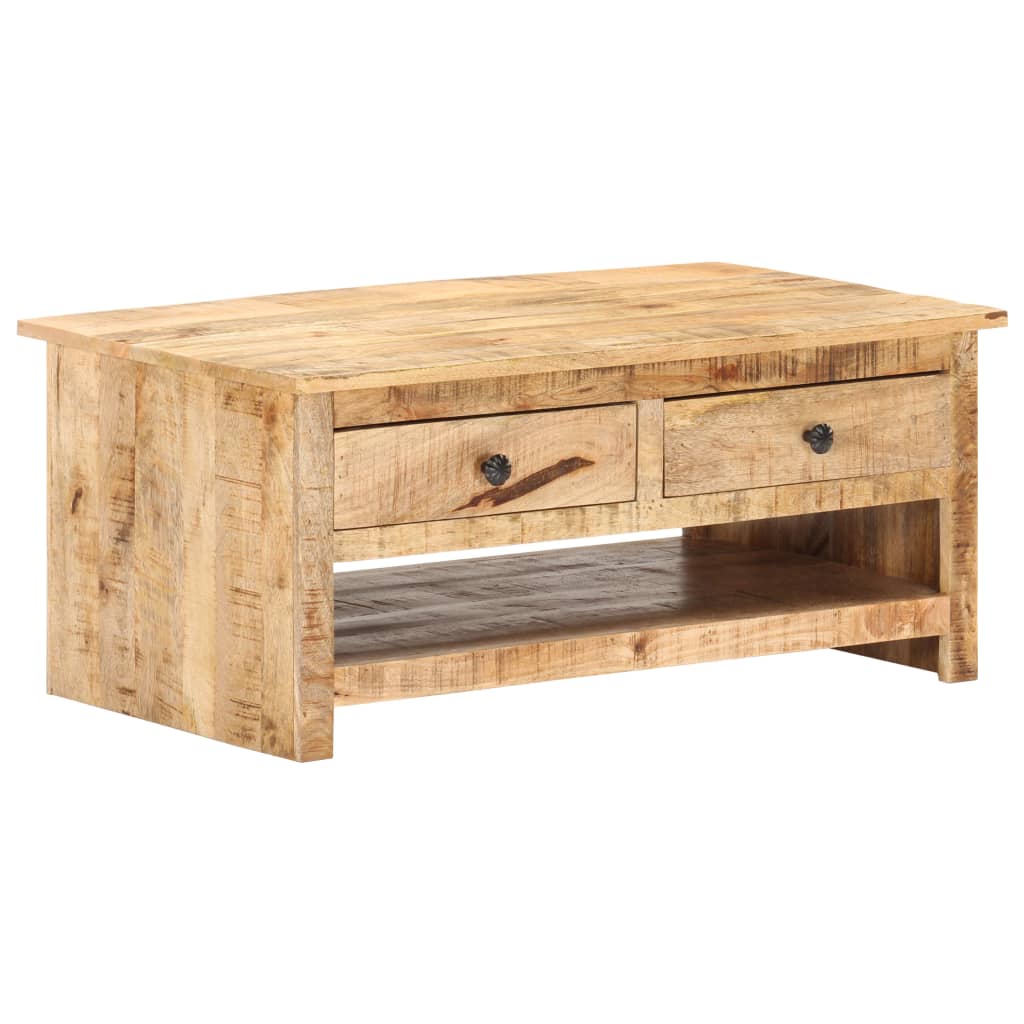 Vetonek Mesa de centro de madera maciza de mango rugosa 88x50x38 cm