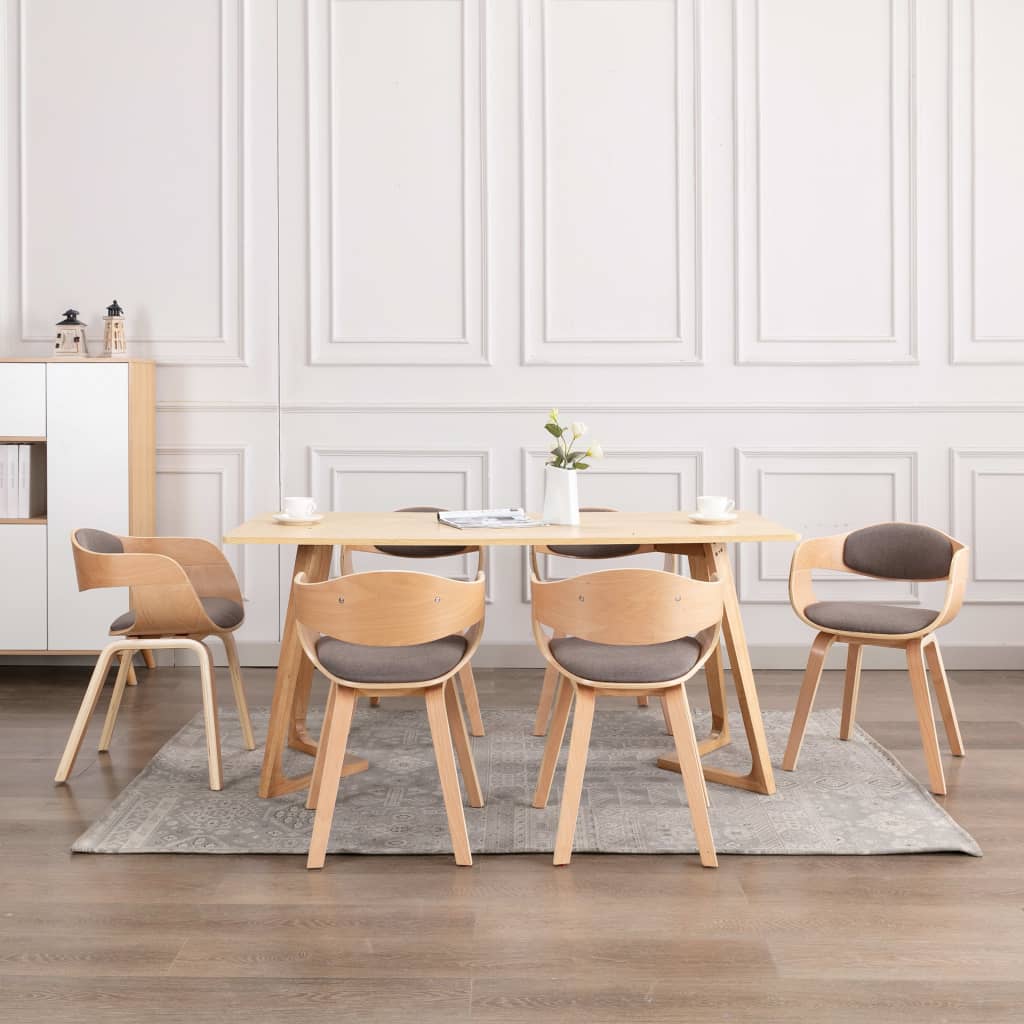 Vetonek Sillas de comedor 6 unidades madera curvada y tela gris taupe