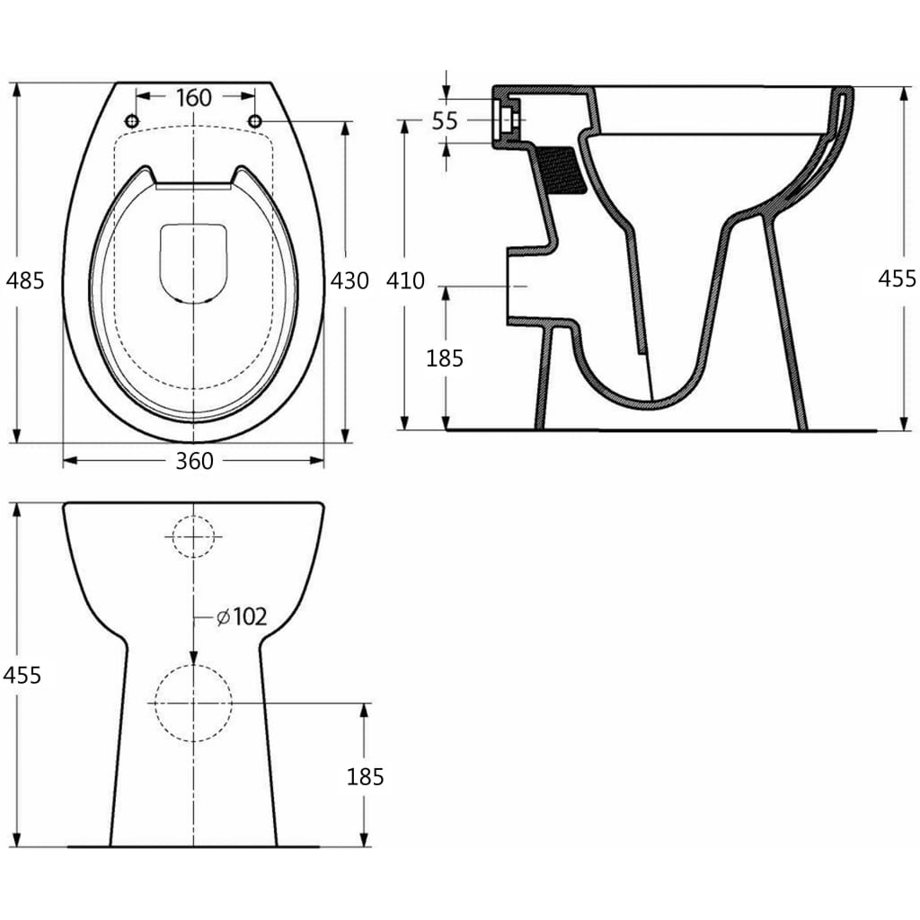 WC alette senza toilette lieve di chiusura lieve 7 cm in ceramica nera alta