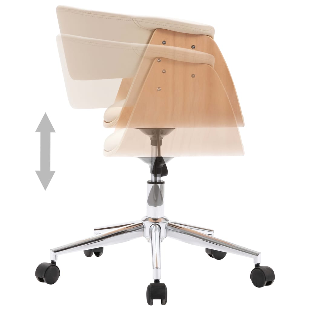 Silla de oficina giratoria madera curvada cuero sintético crema vidaXL