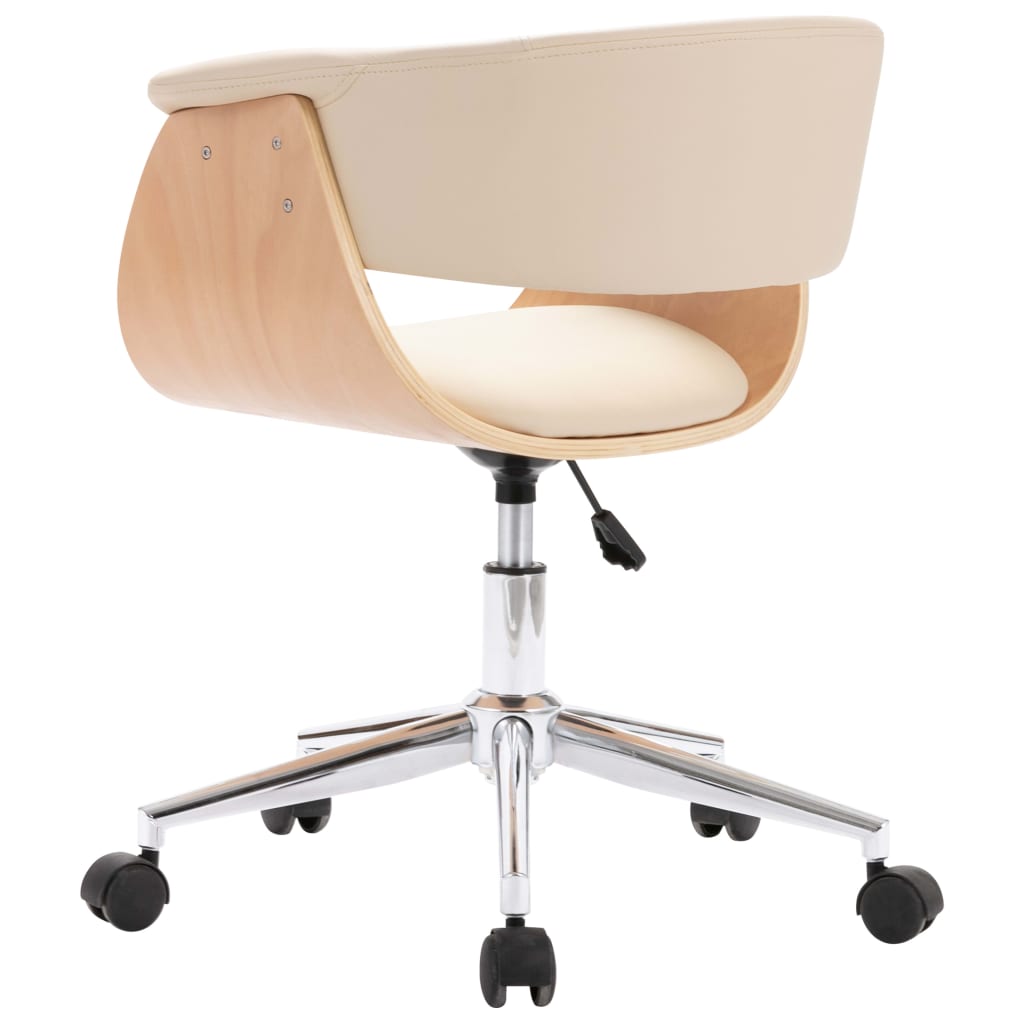 Silla de oficina giratoria madera curvada cuero sintético crema vidaXL