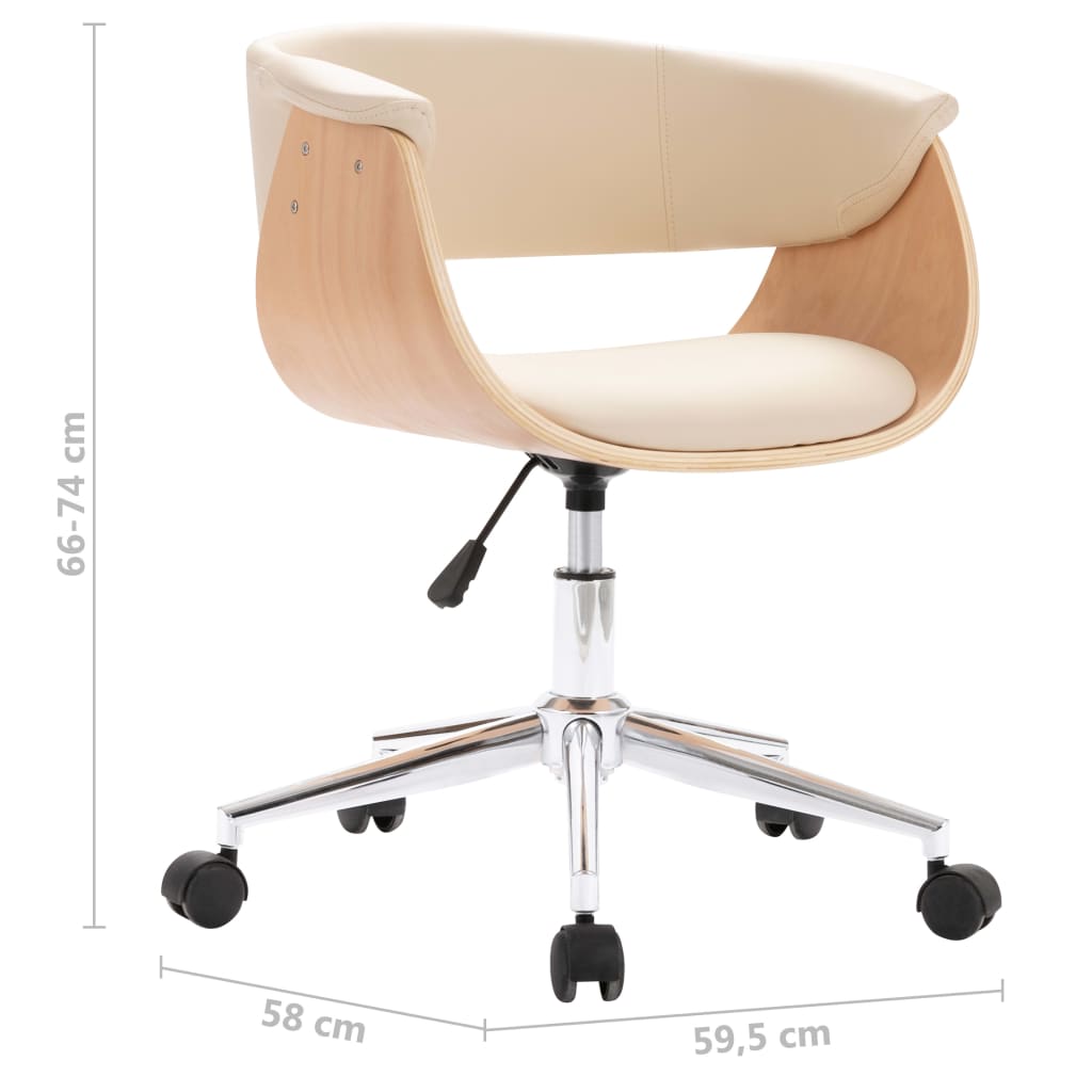 Silla de oficina giratoria madera curvada cuero sintético crema vidaXL