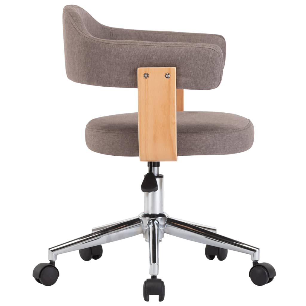 Silla de oficina giratoria de madera curvada y tela gris taupe