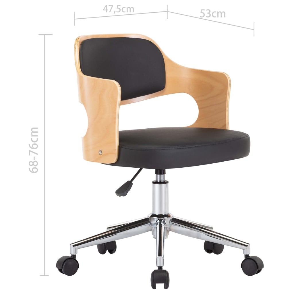 Silla de oficina giratoria madera curvada cuero sintético negro vidaXL