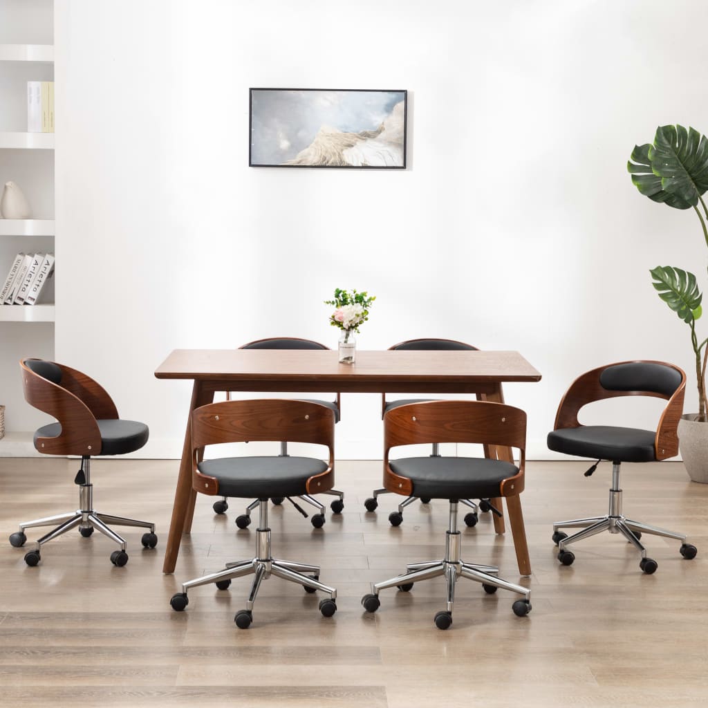 Sillas de comedor giratorias 6 uds madera curvada y cuero negro v3518 Vetonek