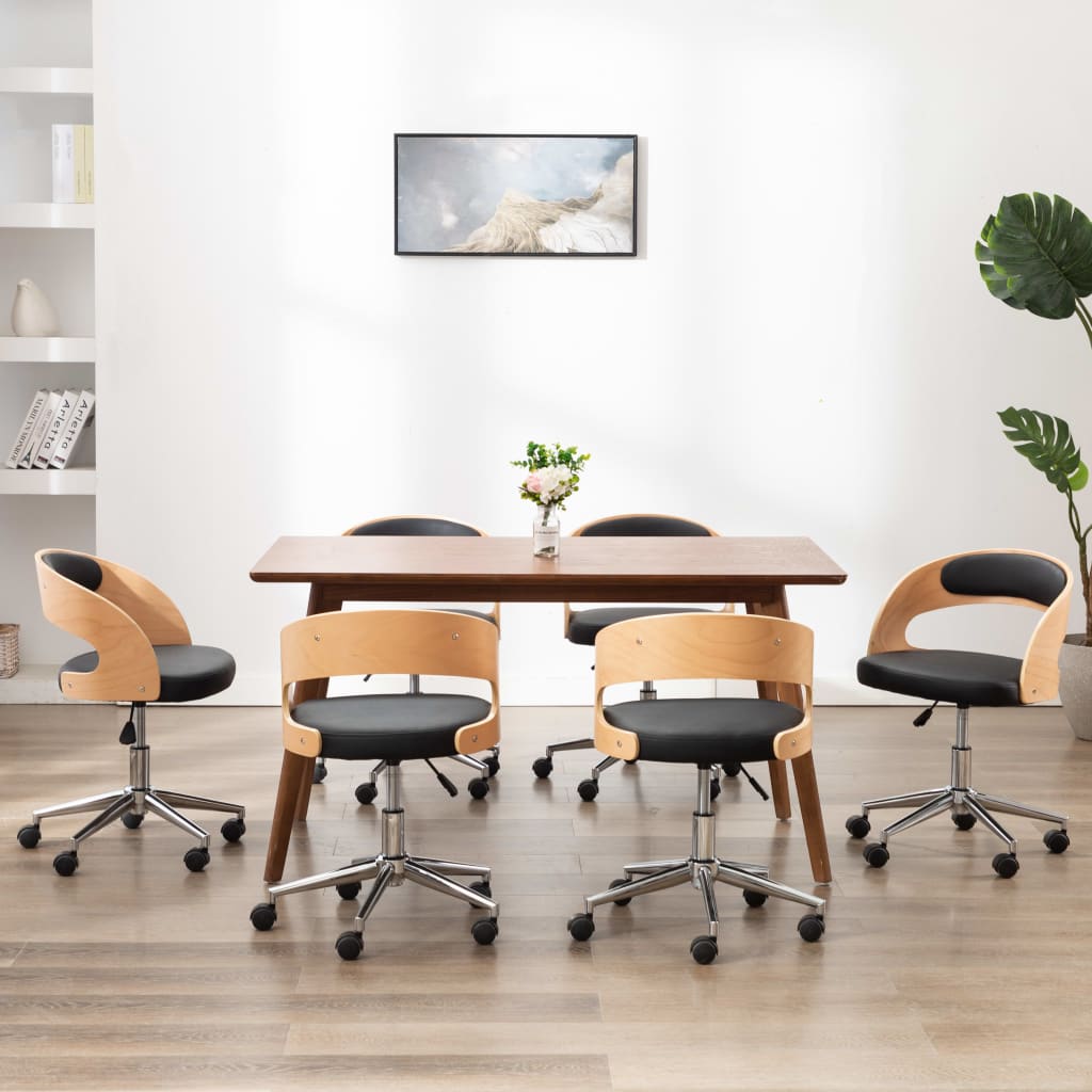 Sillas de comedor giratorias 6 uds madera curvada y cuero negro v3600 Vetonek