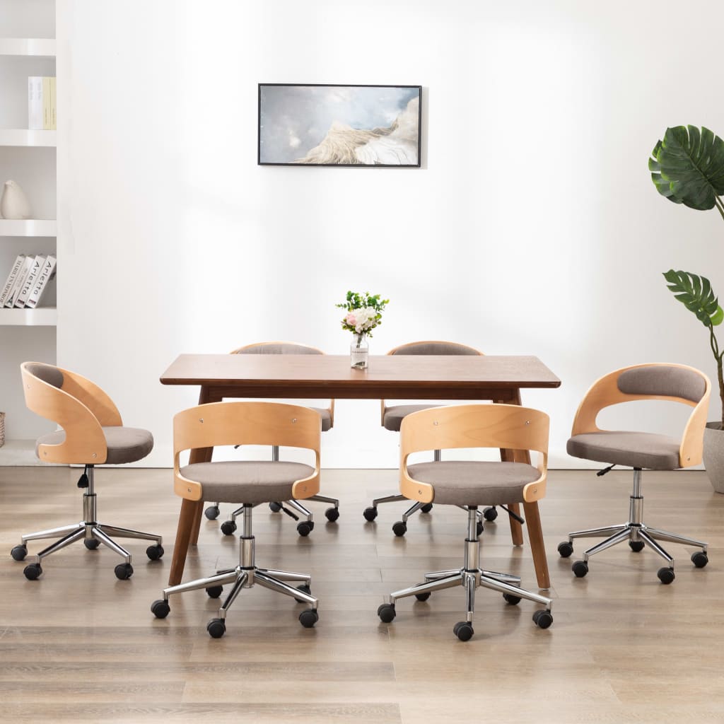 Sillas comedor giratorias 6 uds madera curvada tela gris taupe V3662 Vetonek