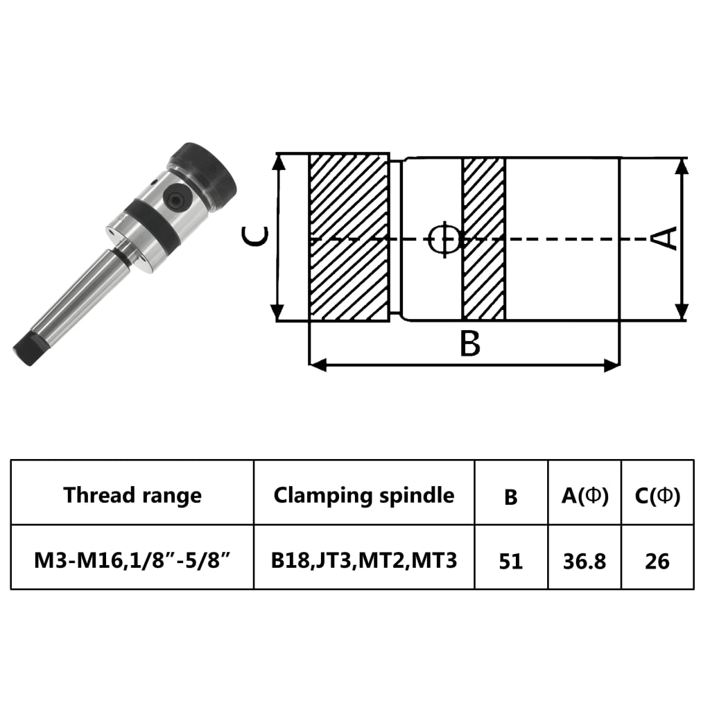 Mandril de threadmate b18 com fio interno M3-M16