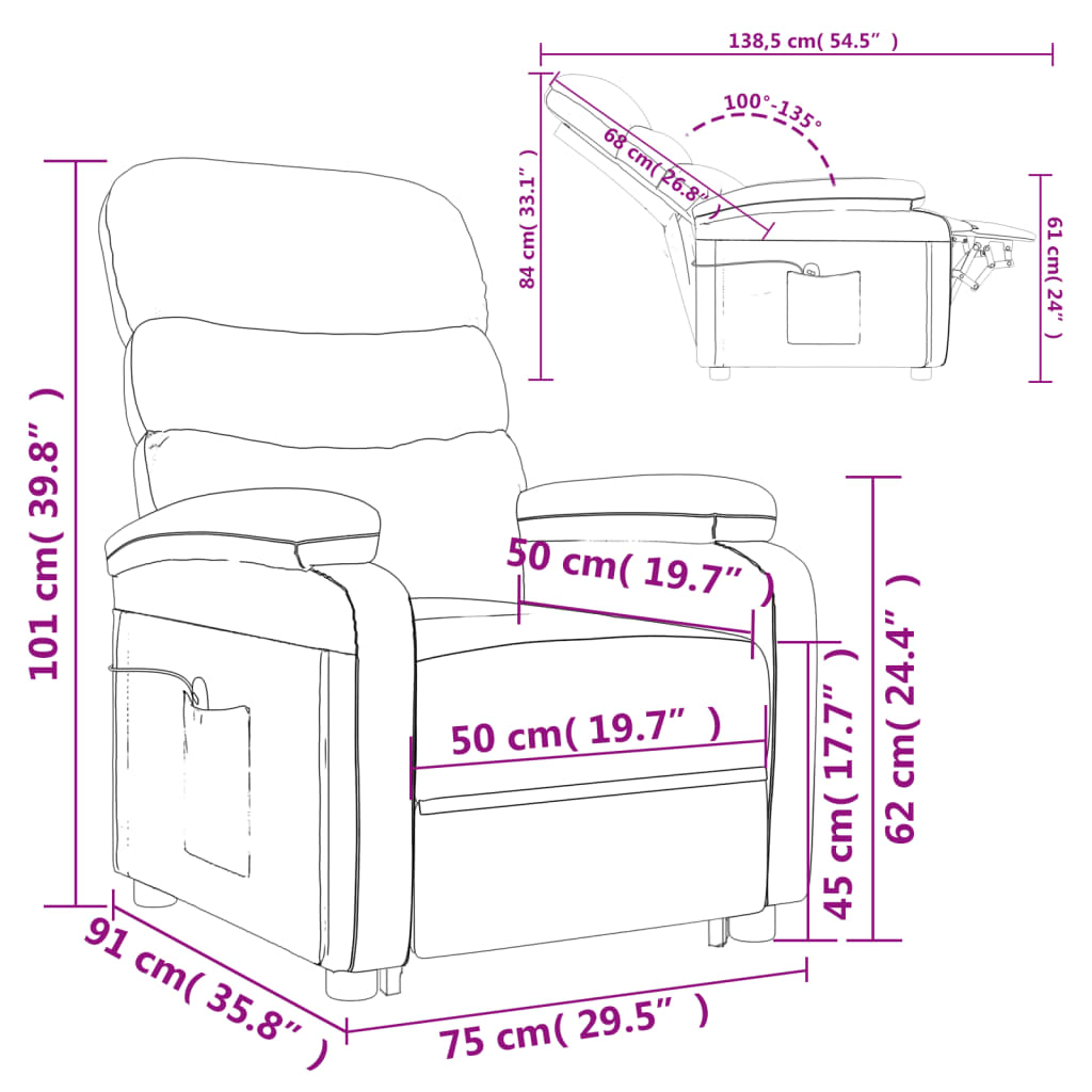 Sillón elevable de cuero sintético gris antracita vidaXL