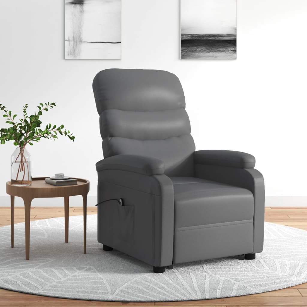 Vetonek Sillón elevable de cuero sintético gris antracita