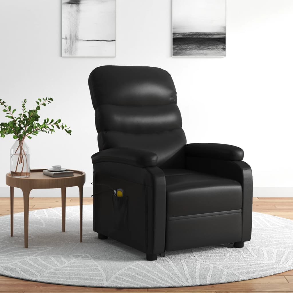 Vetonek Sillón de masaje elevable cuero sintético negro