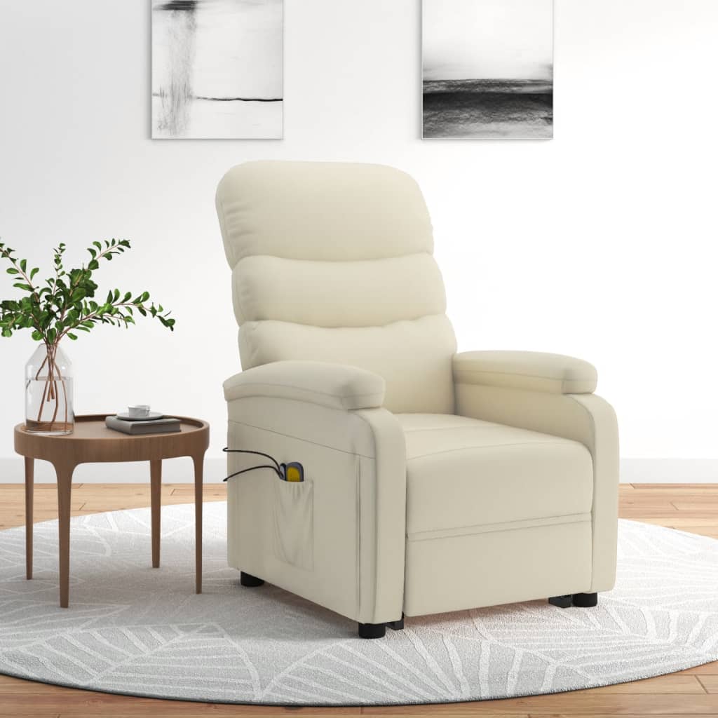 Vetonek Sillón de masaje elevable cuero sintético blanco crema