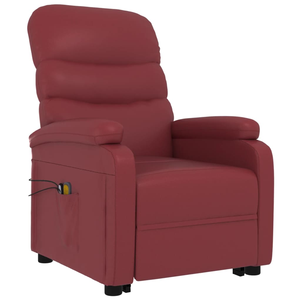 Sillón de masaje elevable cuero sintético rojo tinto vidaXL