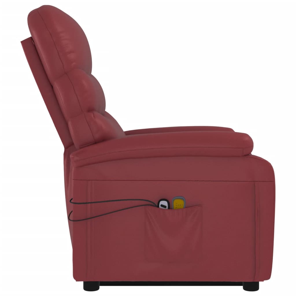 Sillón de masaje elevable cuero sintético rojo tinto vidaXL