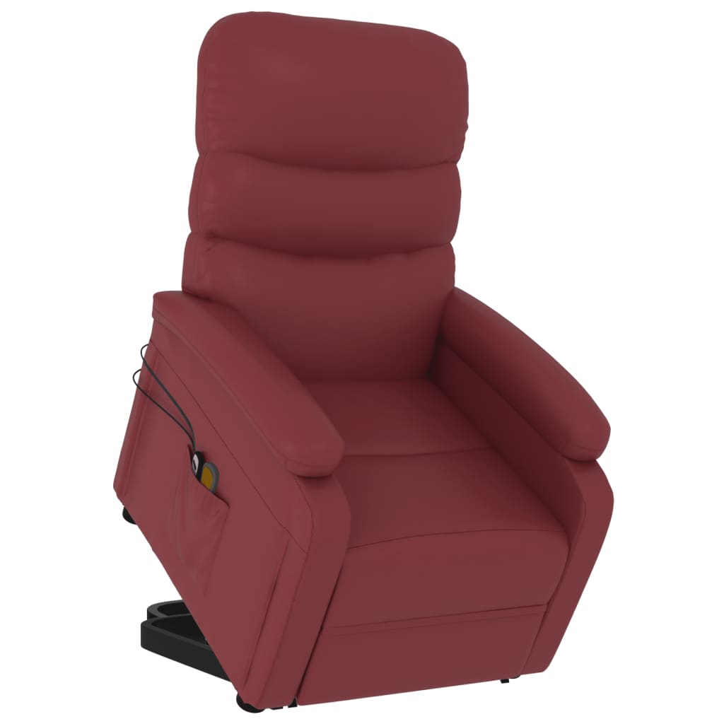 Sillón de masaje elevable cuero sintético rojo tinto vidaXL