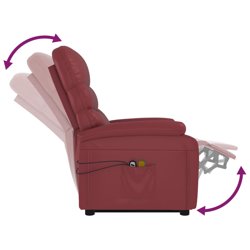 Sillón de masaje elevable cuero sintético rojo tinto vidaXL