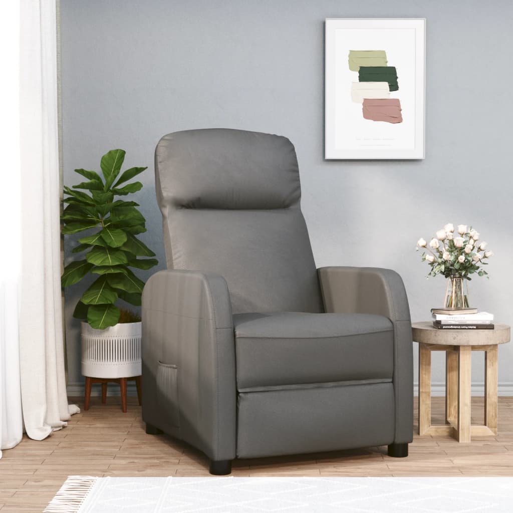 Vetonek Sillón reclinable de cuero sintético gris antracita