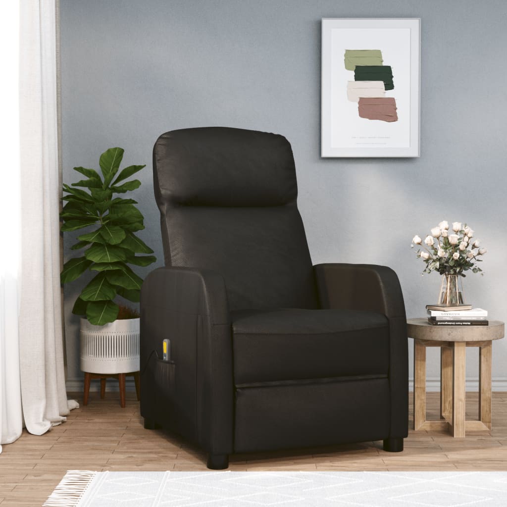 Vetonek Sillón de masaje de cuero sintético negro