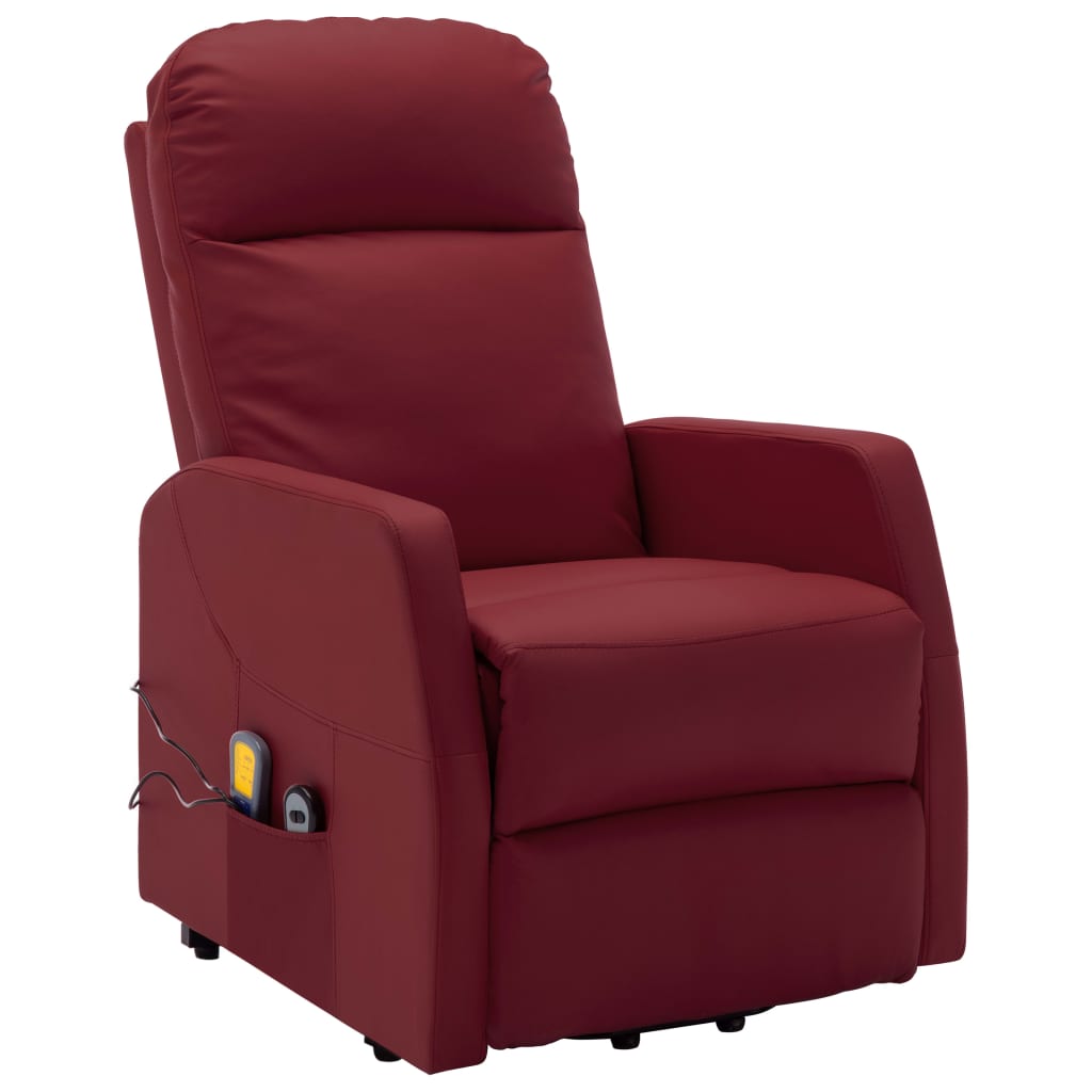 Sillón de masaje elevable cuero sintético rojo tinto vidaXL