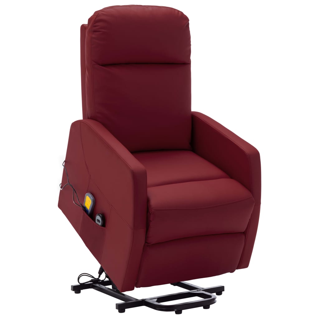 Vetonek Sillón de masaje elevable cuero sintético rojo tinto