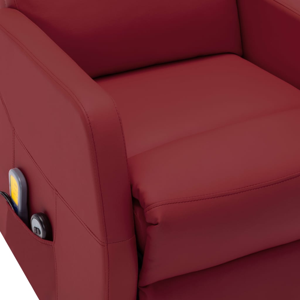 Sillón de masaje elevable cuero sintético rojo tinto vidaXL