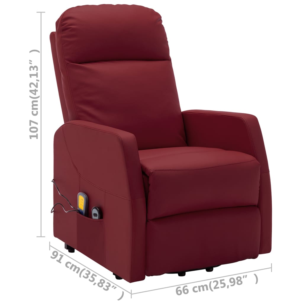 Sillón de masaje elevable cuero sintético rojo tinto vidaXL