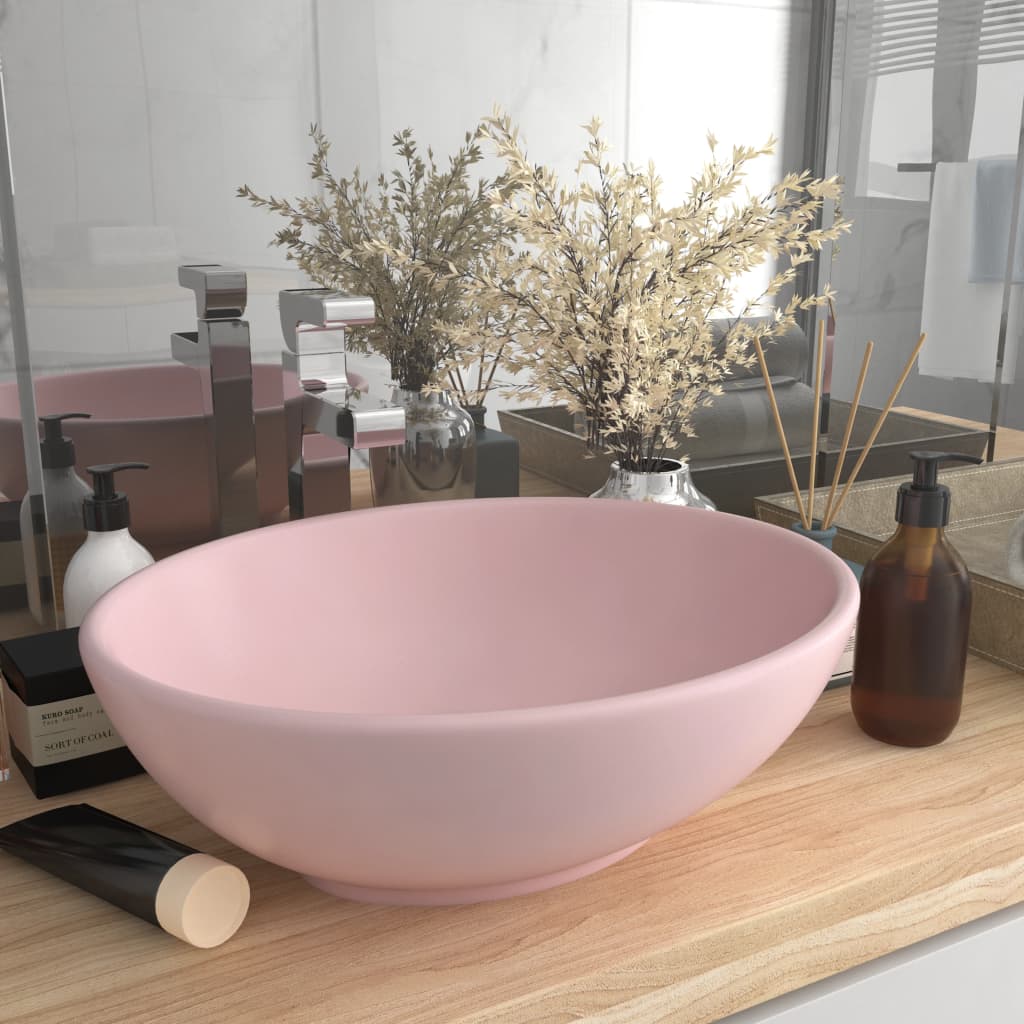 Vetonek Lavabo de lujo ovalado cerámica rosa mate 40x33 cm 