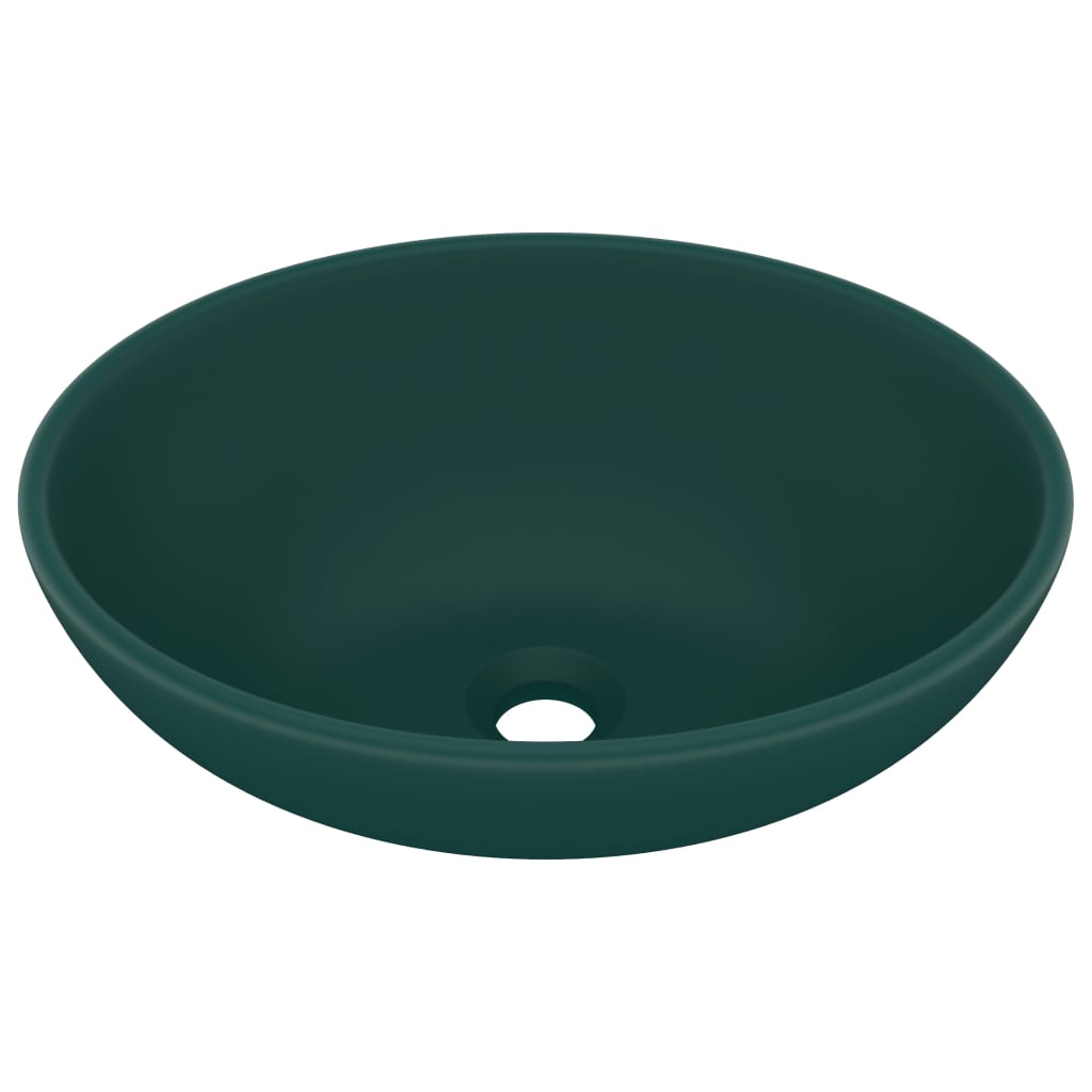 Lavabo de lujo ovalado cerámica verde oscuro mate 40x33 cm