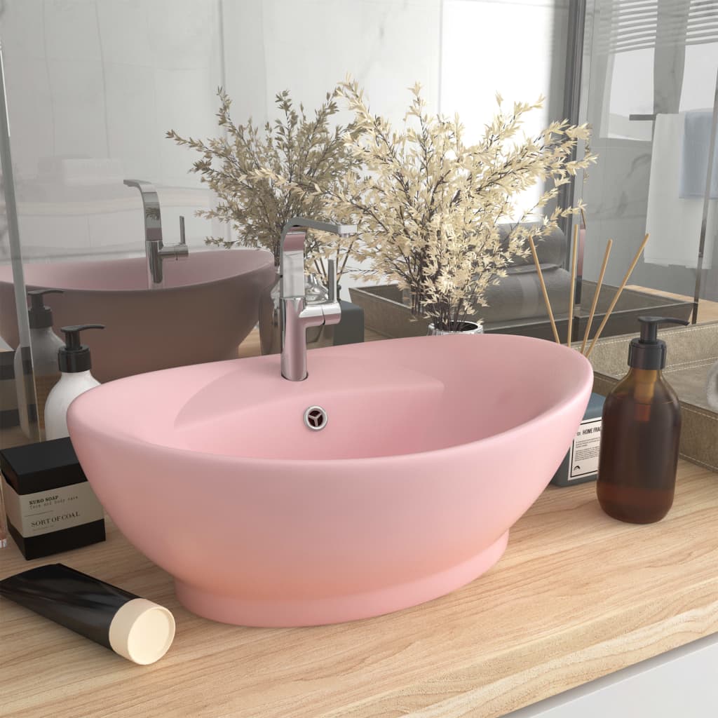 Vetonek Lavabo lujoso con rebosadero cerámica rosa mate 58,5x39 cm