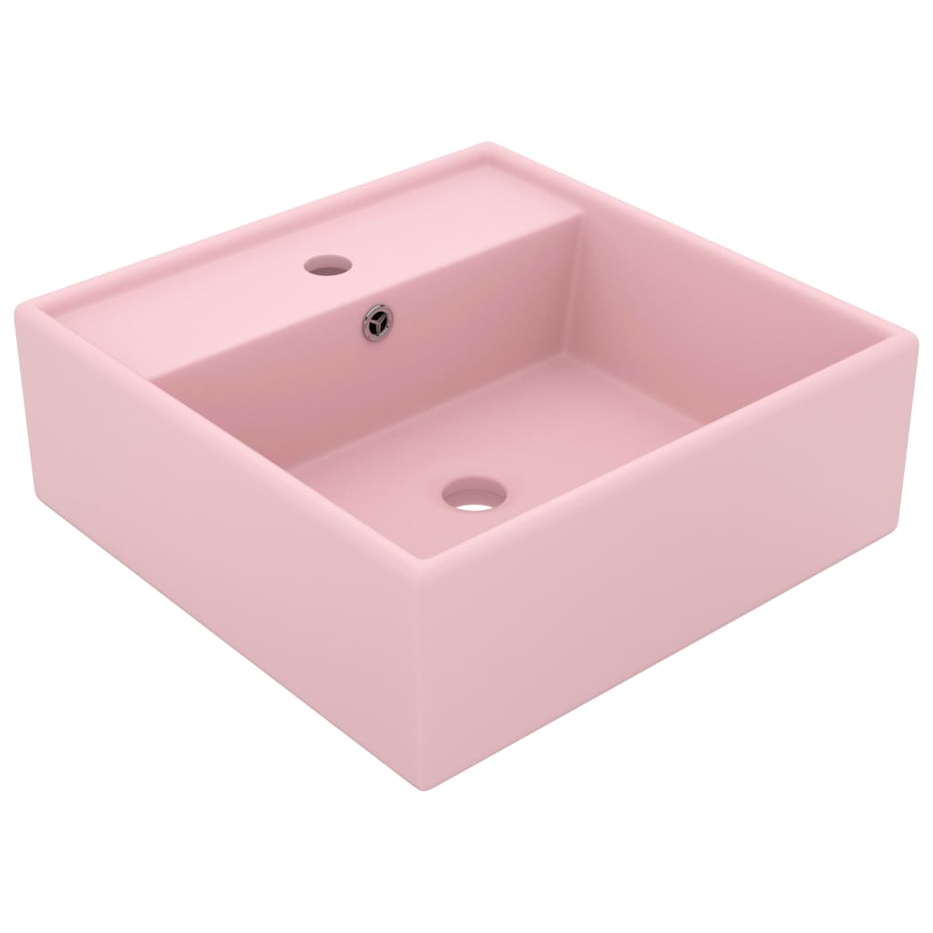 Lavabo lujoso cuadrado rebosadero cerámica rosa mate 41x41 cm v6495 Vetonek